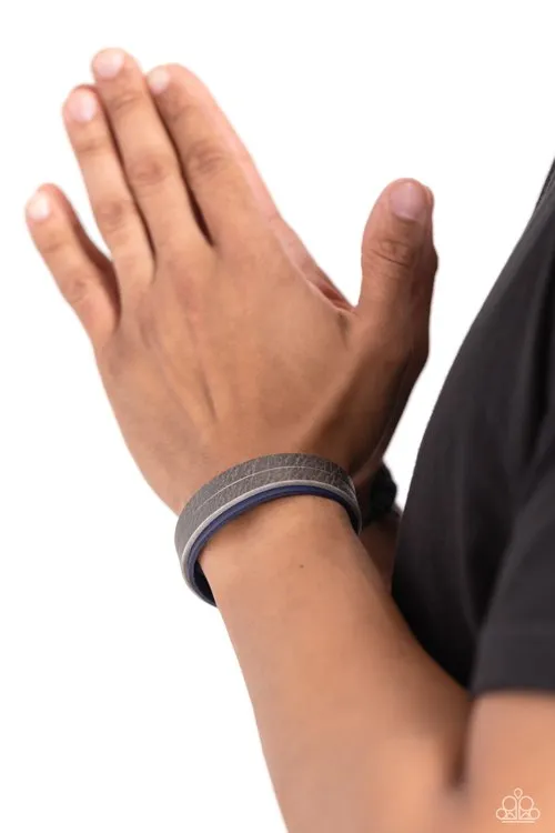Paparazzi Accessories Bracelets Terra Traveler Blue and Gray Leather Wrap Bracelet Paparazzi