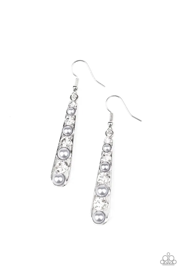 Paparazzi Accessories Earrings Drawn Out Drama Silver Teardrop Frame White Rhinestones Pearly Beads Earrings Paparazzi Accessories Earrings Drawn Out Drama Silver Teardrop Frame White Rhinestones Pearly Beads Earrings