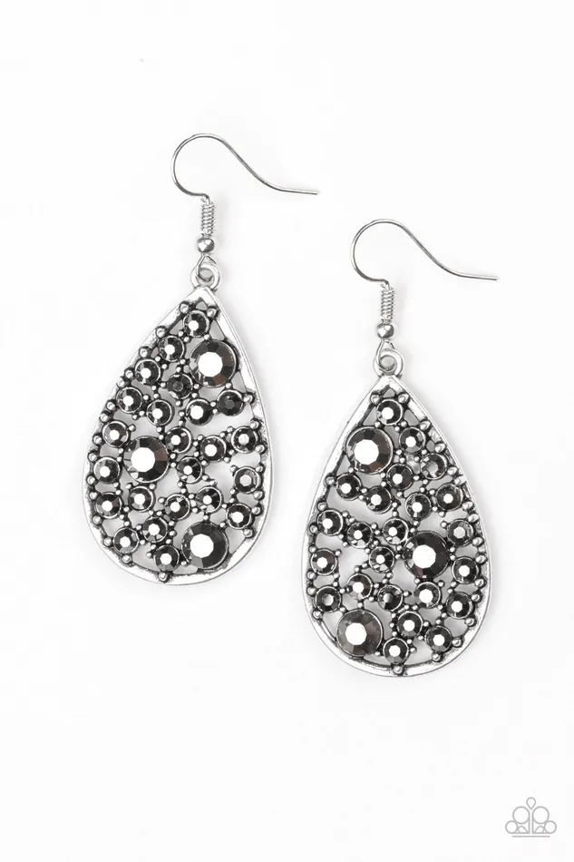 Paparazzi Accessories Earrings Glow with the Flow Paparazzi Silver Frame Hematite Rhinestone Teardrop Earrings Paparazzi Accessories Earrings Glow with the Flow Paparazzi Silver Frame Hematite Rhinestone Teardrop Earrings