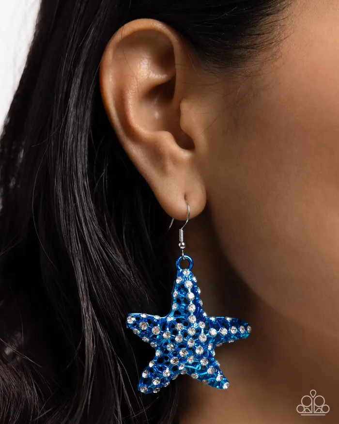 Paparazzi Accessories Earrings Skilled Starfish Blue Starfish White Rhinestone Earrings Paparazzi