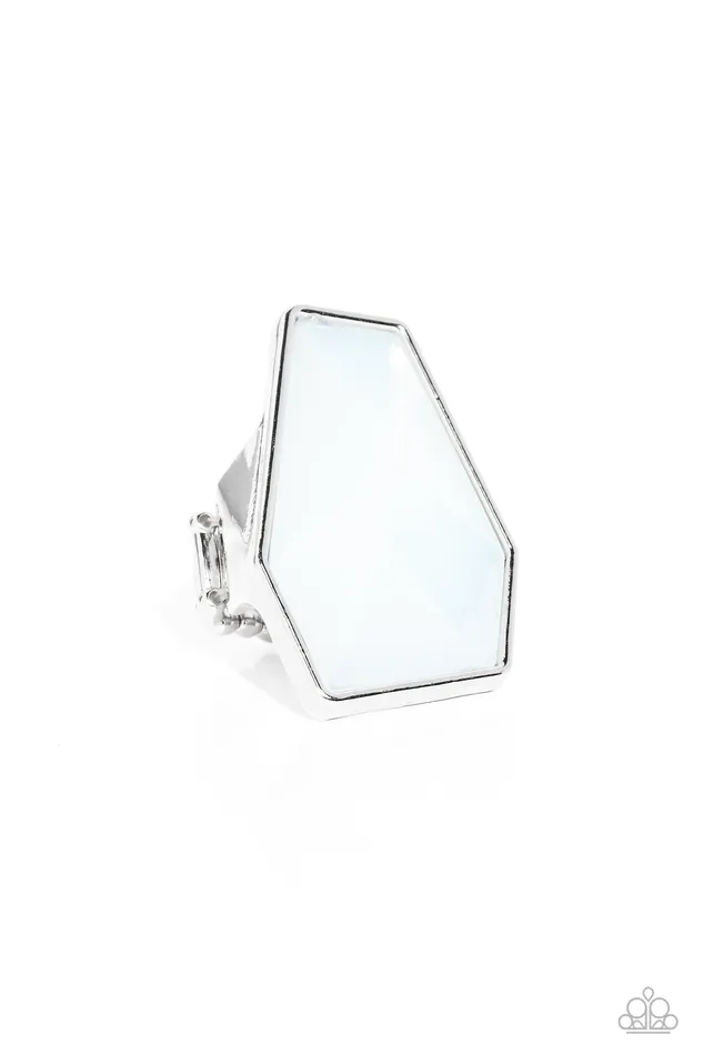 Paparazzi Accessories Geotic Glaze White Glassy Gem Silver Geometric Ring Paparazzi Rings Paparazzi Accessories Geotic Glaze White Glassy Gem Silver Geometric Ring Paparazzi Rings