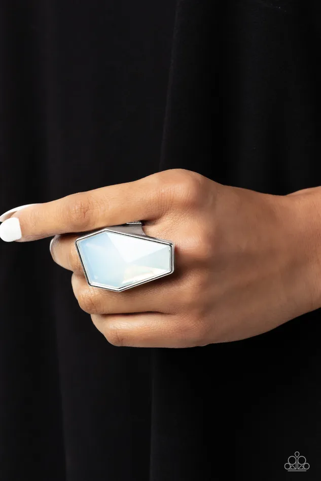 Paparazzi Accessories Geotic Glaze White Glassy Gem Silver Geometric Ring Paparazzi Rings