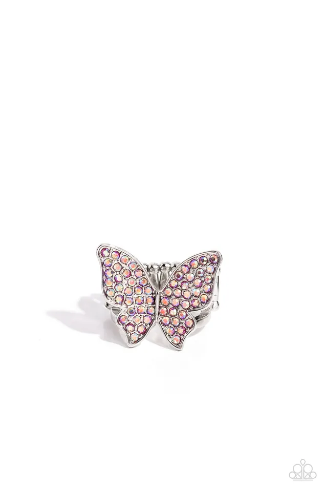 Paparazzi Accessories High Time Pink Iridescent Butterfly Ring Paparazzi Rings