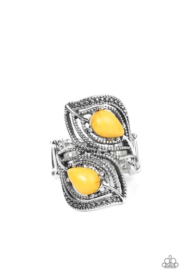 Paparazzi Accessories Mesa Mystique Yellow Bead Silver Ring Paparazzi Rings