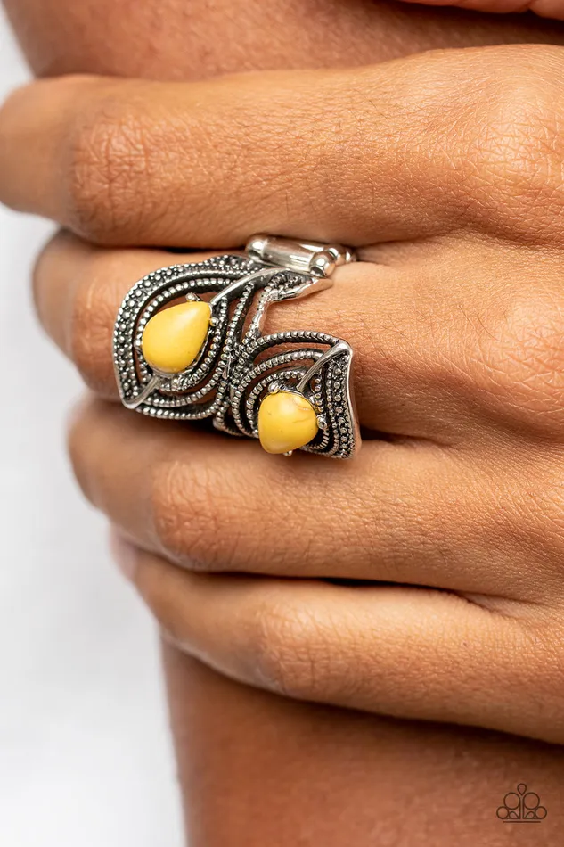 Paparazzi Accessories Mesa Mystique Yellow Bead Silver Ring Paparazzi Rings