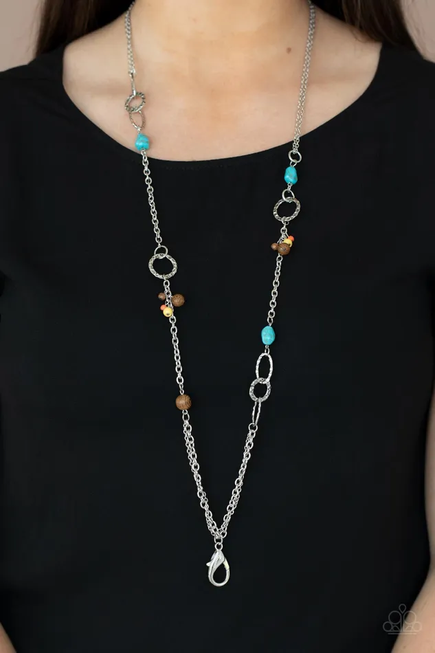 Paparazzi Accessories Necklaces Sandstone Safari Multi Brown Wood Turquoise Silver Bead Lanyard Necklace Paparazzi