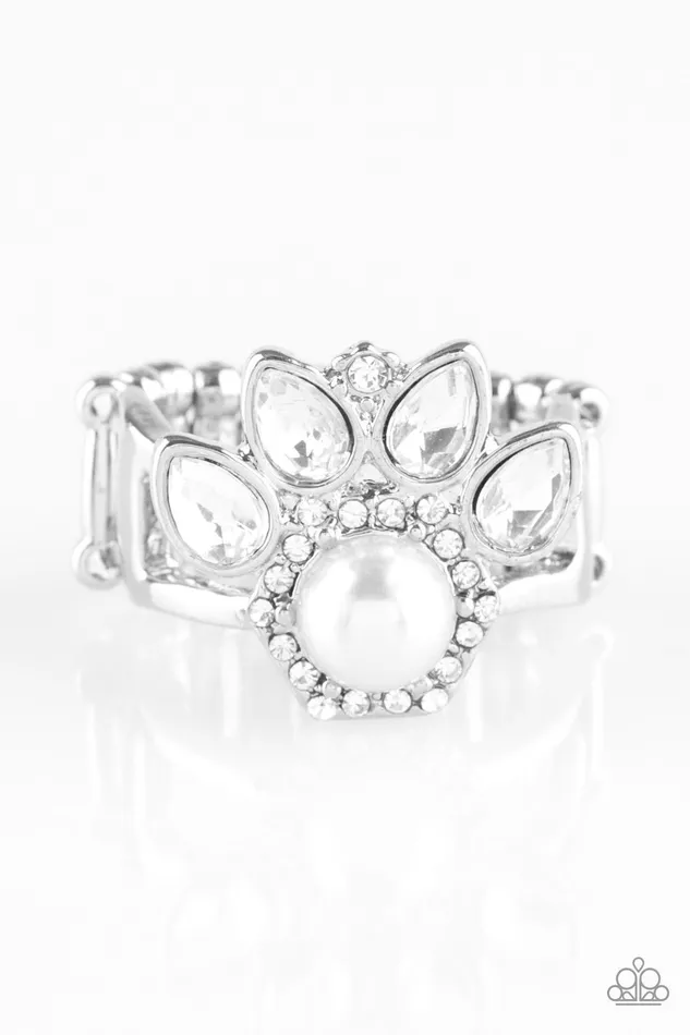 Paparazzi Accessories Paparazzi Crown Coronation White Rhinestone Ring LIFE OF THE PARTY EXCLUSIVE OCTOBER 2018 Rings