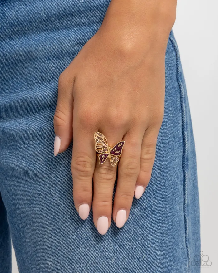 Paparazzi Accessories Rings Aerial Auction Purple and Gold Butterfly Ring Paparazzi
