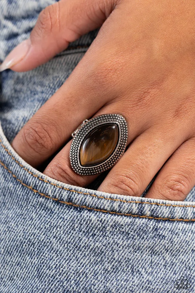 Paparazzi Accessories Rings Artisanal Apothecary Brown Tigers Eye Silver Ring Paparazzi