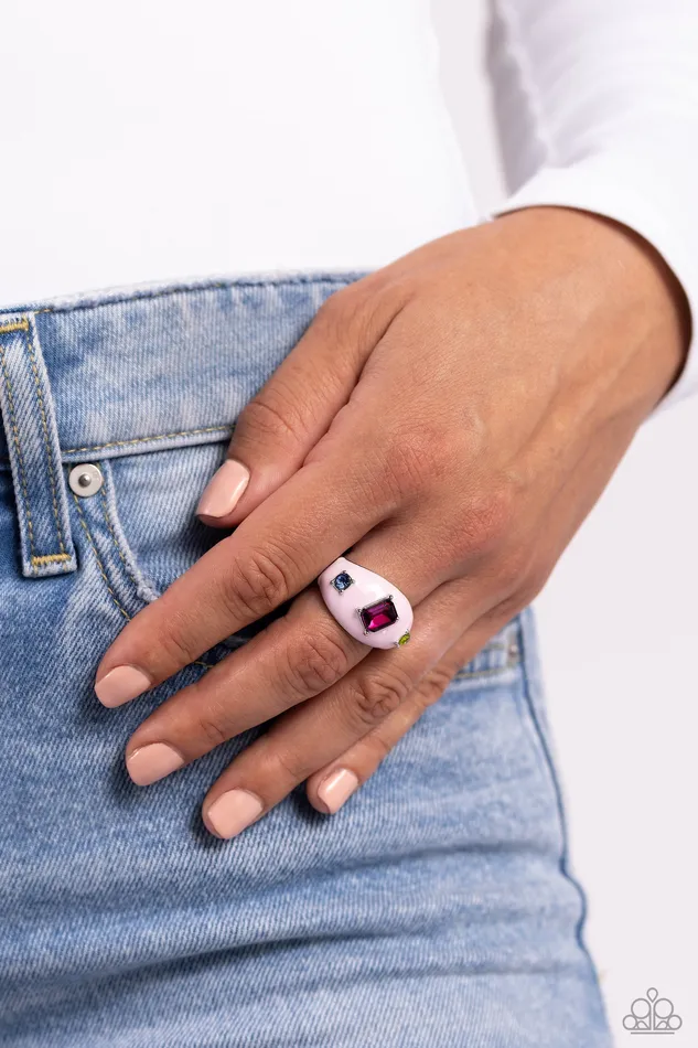 Paparazzi Accessories Rings Blinding Behavior Pink Gem Painted Silver Ring Paparazzi