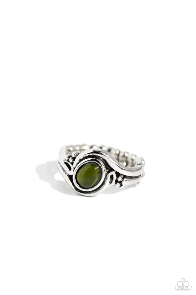 Paparazzi Accessories Rings Casually Chromatic Green Bead Silver Ring Paparazzi