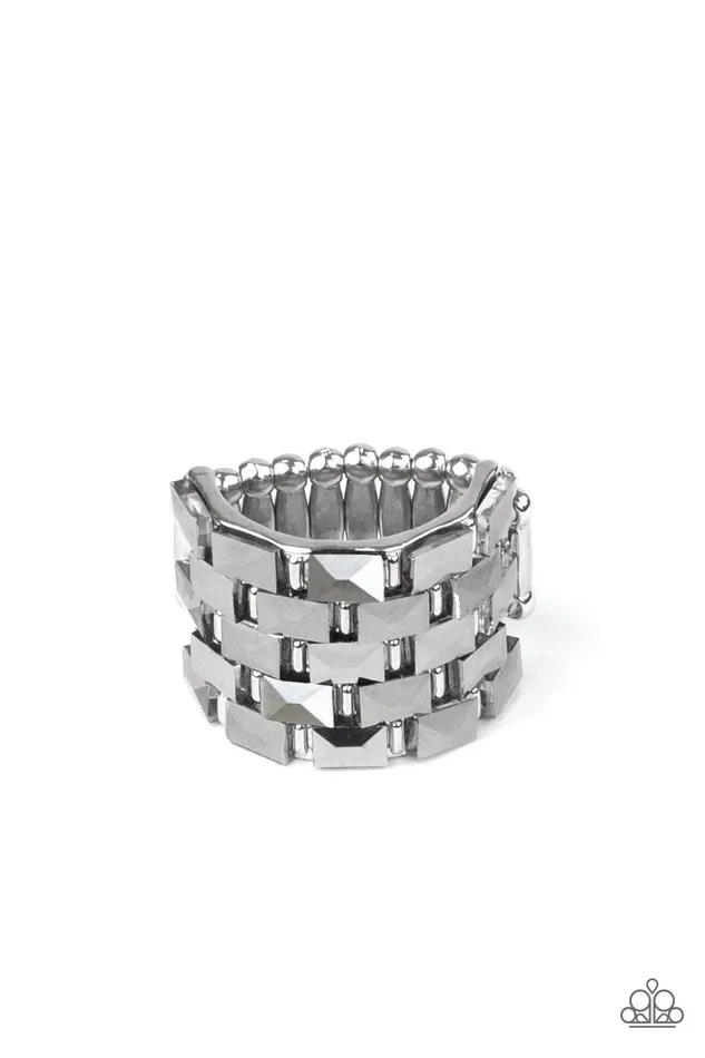 Paparazzi Accessories Rings Checkered Couture Silver Hematite Rhinestone Ring Paparazzi 2021 Convention Exclusive Paparazzi Accessories Rings Checkered Couture Silver Hematite Rhinestone Ring Paparazzi 2021 Convention Exclusive