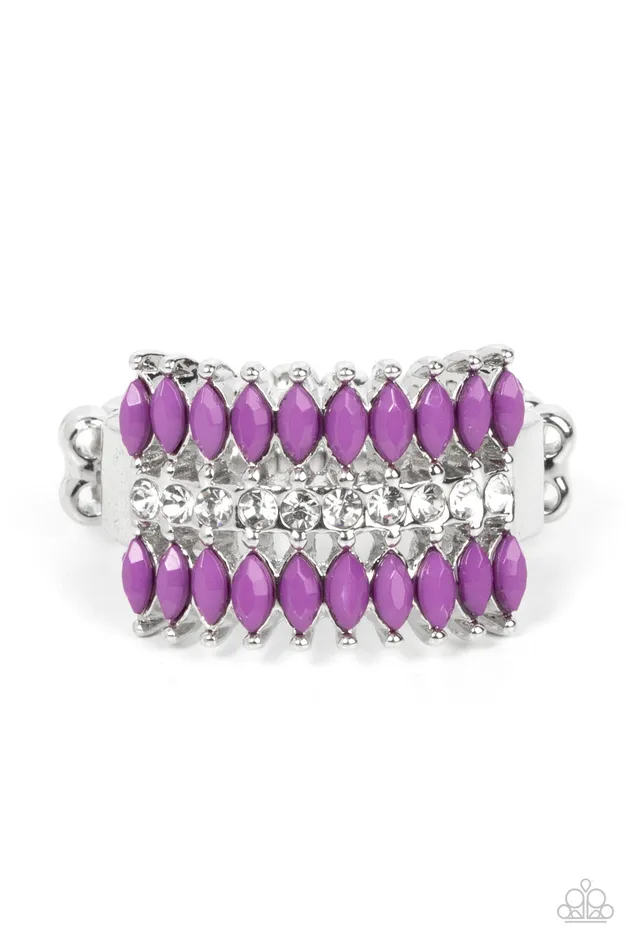 Paparazzi Accessories Rings Cinematic Couture Purple Bead White Rhinestone Silver Ring Paparazzi