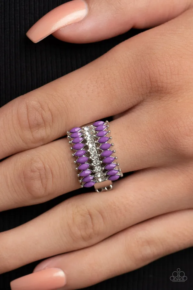 Paparazzi Accessories Rings Cinematic Couture Purple Bead White Rhinestone Silver Ring Paparazzi