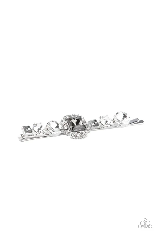 Paparazzi Accessories Rings Couture Crasher Silver Smoky Rhinestone Silver Hair Clip Paparazzi