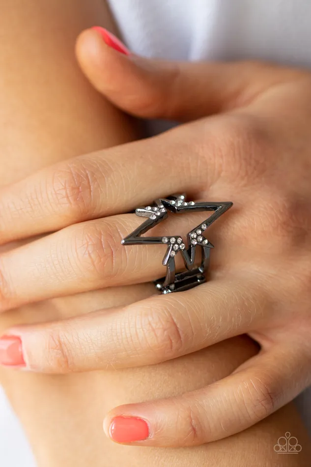 Paparazzi Accessories Rings Extra Electrifying Black Gunmetal Rhinestone Star Ring Paparazzi