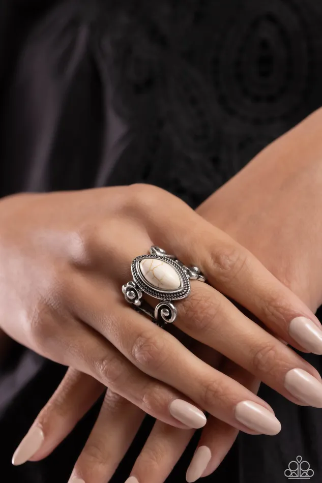 Paparazzi Accessories Rings Flower SWIRL White Stone Silver Floral Ring Paparazzi