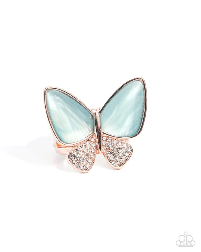 Paparazzi Accessories Rings Fluttering Flex Copper Butterfly Blue Cats Eye Stone Ring Paparazzi Paparazzi Accessories Rings Fluttering Flex Copper Butterfly Blue Cats Eye Stone Ring Paparazzi