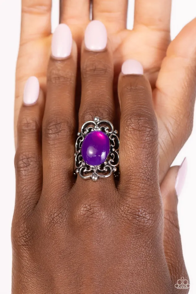 Paparazzi Accessories Rings Happily EVERGLADE After Purple Bead Silver Ring Paparazzi