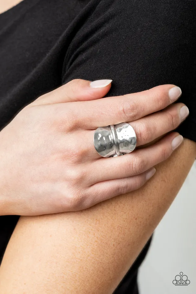 Paparazzi Accessories Rings High Stakes Gleam Silver Hammered Disc Ring Paparazzi