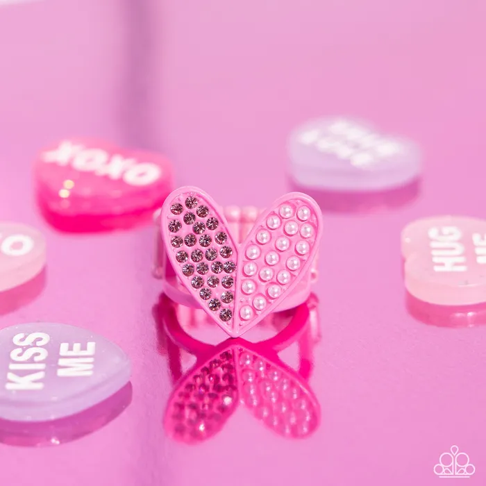 Paparazzi Accessories Rings Hometown Heart Pink Rhinestone Pearl Heart Ring Paparazzi