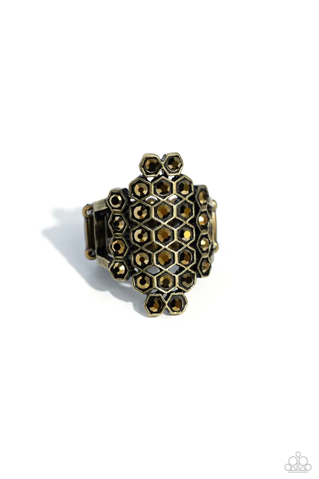Paparazzi Accessories Rings Honeycomb Haute Brass Aurum Rhinestone Ring Paparazzi Paparazzi Accessories Rings Honeycomb Haute Brass Aurum Rhinestone Ring Paparazzi
