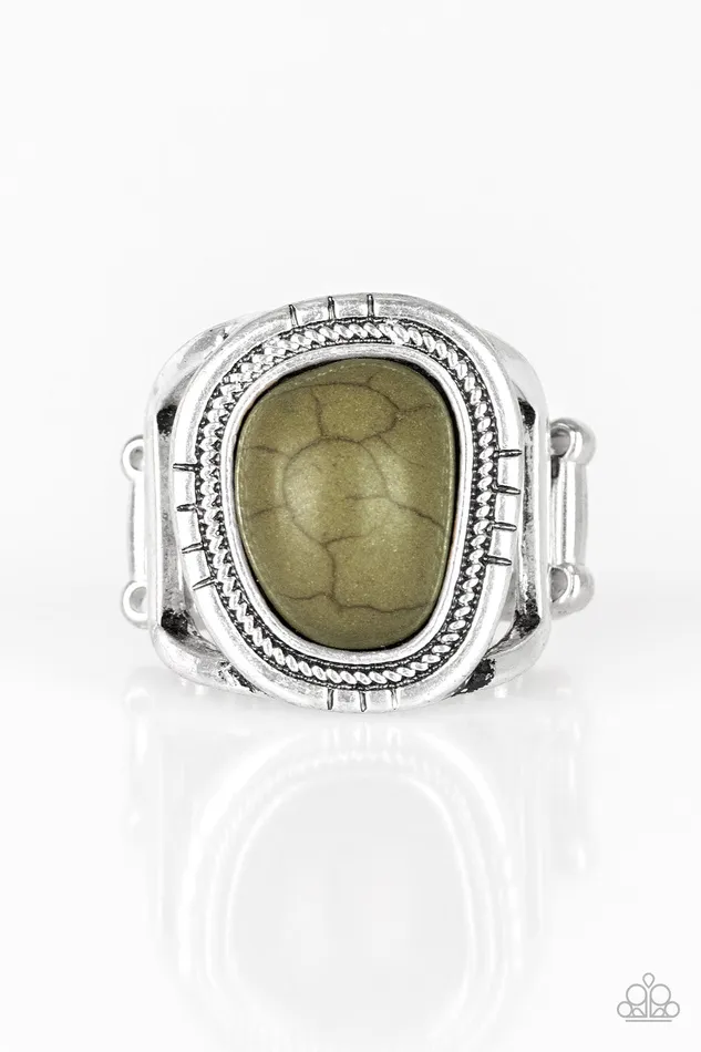 Paparazzi Accessories Rings Out On The Range Green Olive Stone Silver Frame Ring Paparazzi Paparazzi Accessories Rings Out On The Range Green Olive Stone Silver Frame Ring Paparazzi