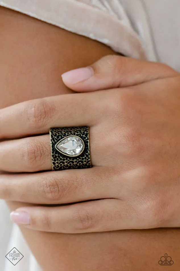 Paparazzi Accessories Rings Singed Shape Brass Frame White Gem Ring Paparazzi Fashion Fix January 2023