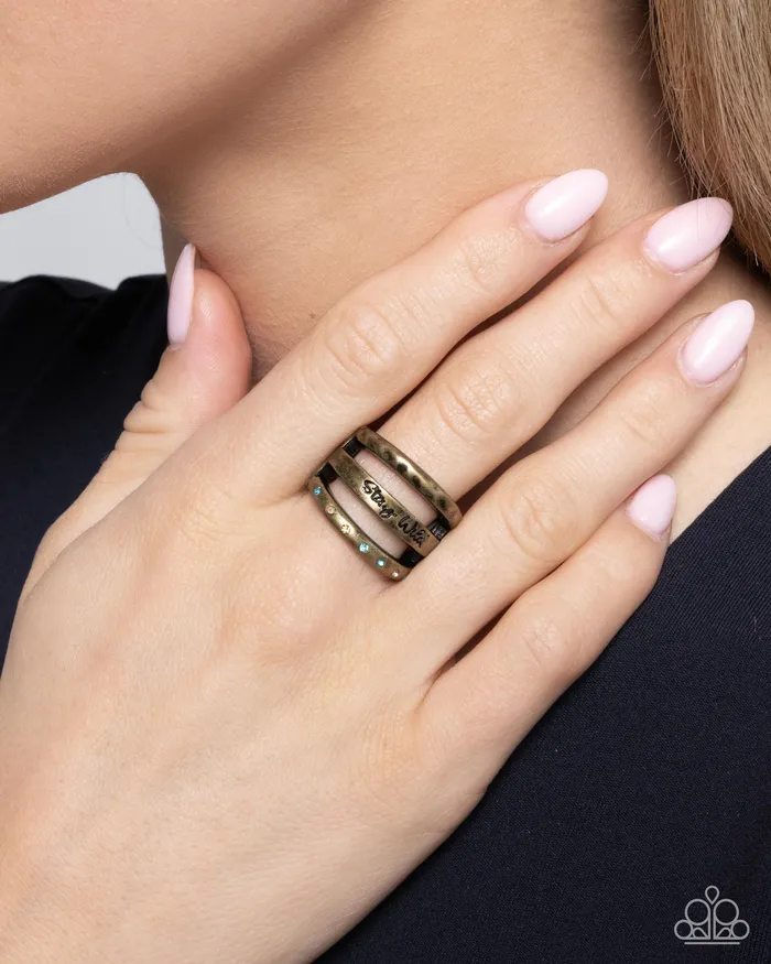 Paparazzi Accessories Rings Stay Wild Flower Child Brass Affirmation Rhinestone Ring Paparazzi