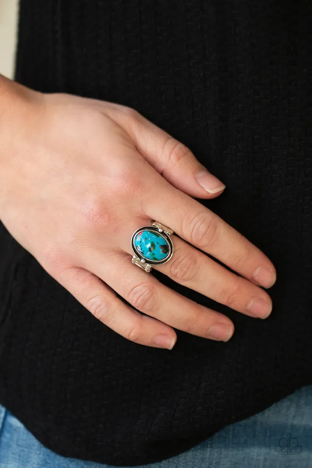 Paparazzi Accessories Rings Terrifically Terrazzo Blue Marbled Stone Silver Ring Paparazzi
