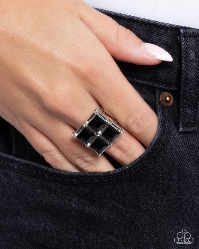 Paparazzi Accessories Rings Window Whimsy Black Square Gem Silver Ring Paparazzi