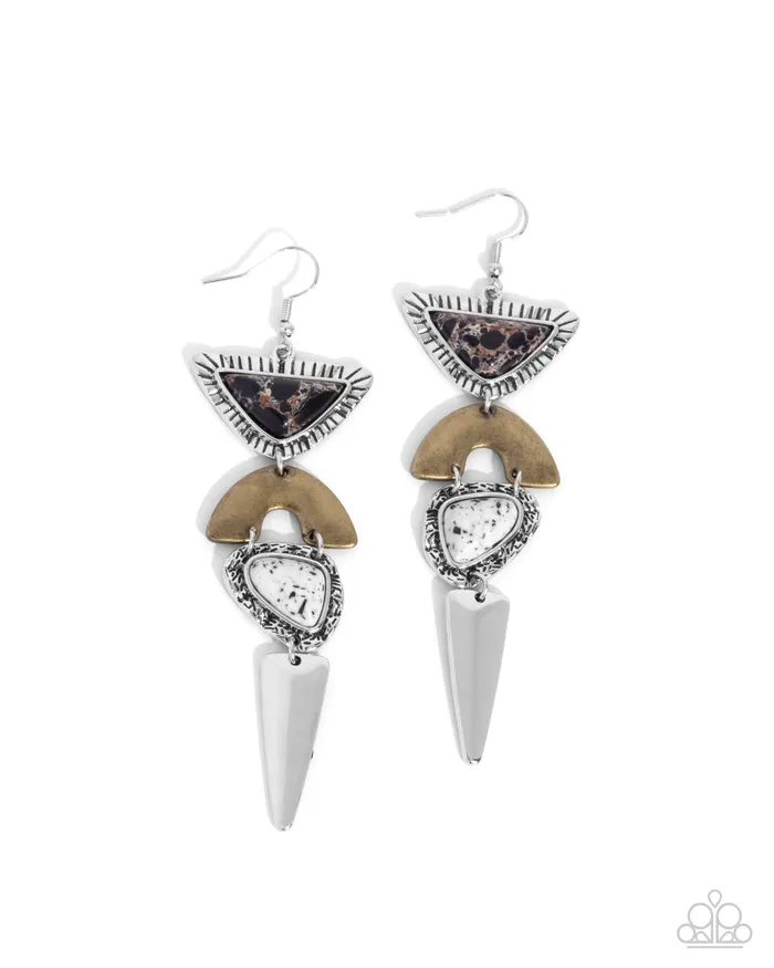 Paparazzi Accessories Shape Shifting Stones Black Stone Silver and Brass Mixed Metal Earrings Paparazzi Earrings Paparazzi Accessories Shape Shifting Stones Black Stone Silver and Brass Mixed Metal Earrings Paparazzi Earrings