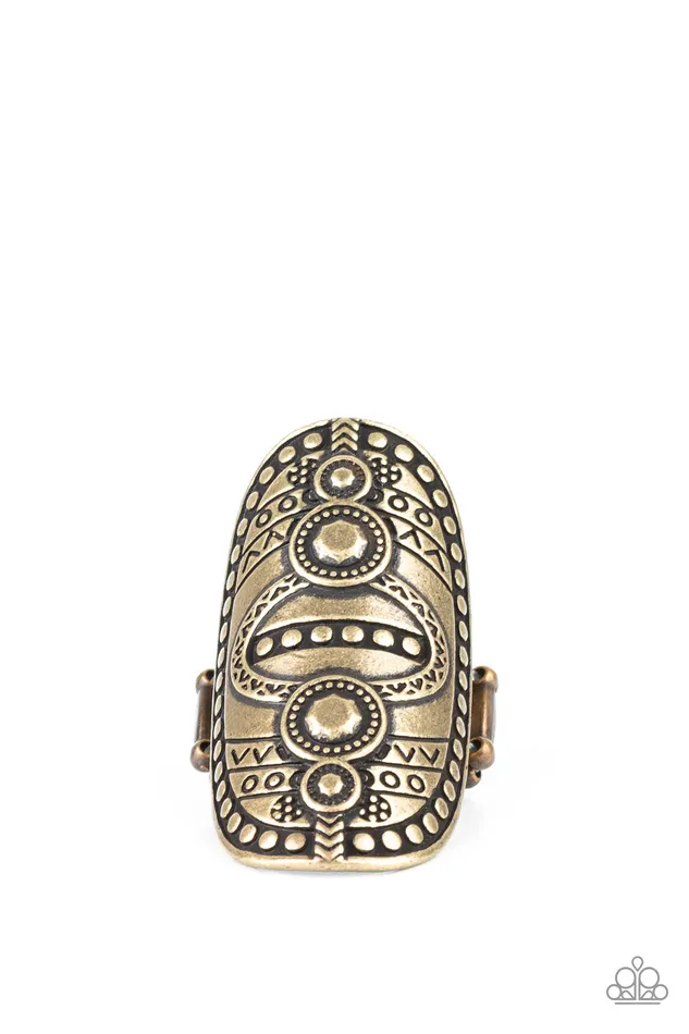 Paparazzi Accessories Tiki Trail Brass Tribal Textured Ring Paparazzi Rings