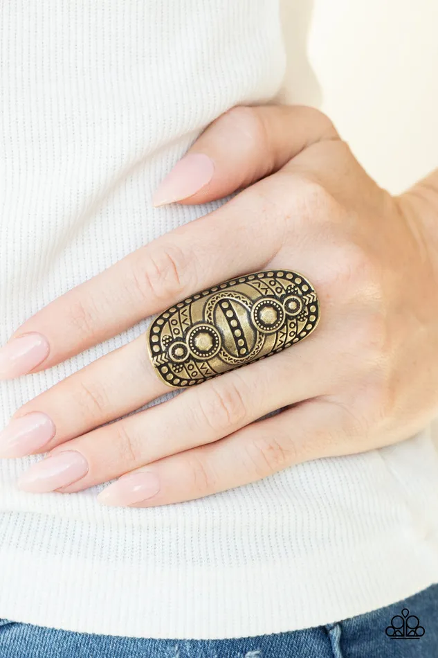 Paparazzi Accessories Tiki Trail Brass Tribal Textured Ring Paparazzi Rings