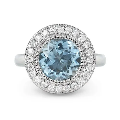 Penwarden Fine Jewellery Rings LOTUS BEZEL RING WITH AQUAMARINE DIAMOND HALO Penwarden Fine Jewellery Rings LOTUS BEZEL RING WITH AQUAMARINE DIAMOND HALO