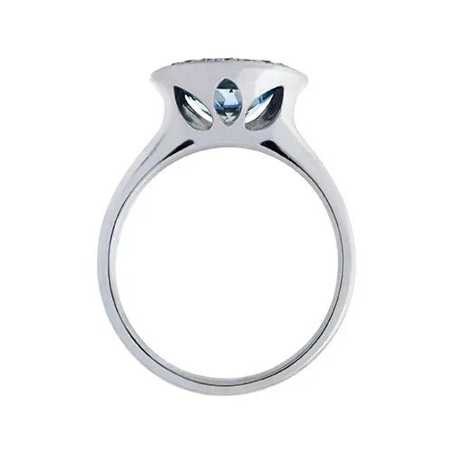 Penwarden Fine Jewellery Rings LOTUS BEZEL RING WITH AQUAMARINE DIAMOND HALO