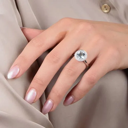 Penwarden Fine Jewellery Rings LOTUS BEZEL RING WITH AQUAMARINE DIAMOND HALO
