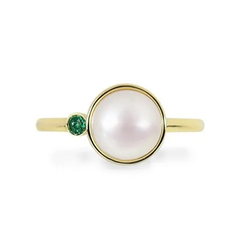 Penwarden Fine Jewellery Rings PEARL AND EMERALD RING IN 14 KARAT YELLOW GOLD