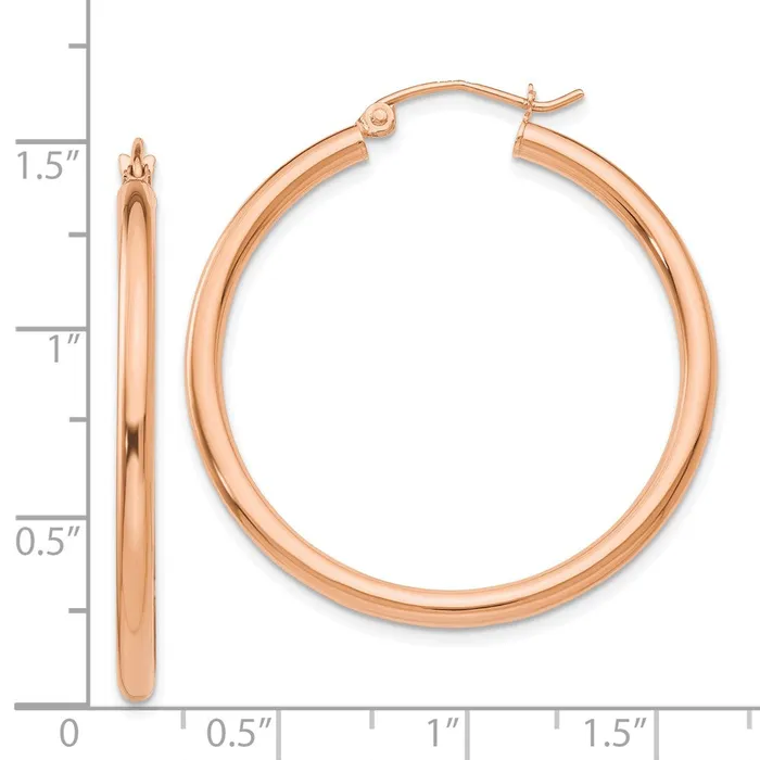 Qgold 14k Rose Gold 25 mm Lightweight Tube Hoop Earrings 226 grams Earrings