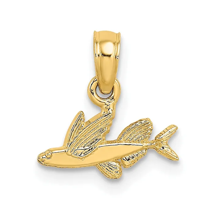 Qgold Charm Necklaces 10k Yellow Gold 115 mm Mini Flying Fish Charm 03 grams