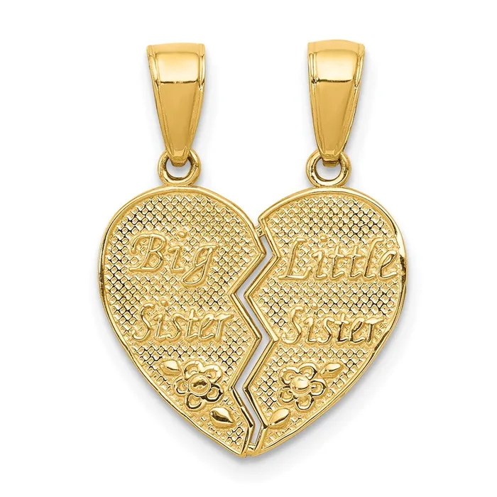 Qgold Charm Necklaces 10k Yellow Gold 15 mm Big SisterLittle Sister Breakapart Charm 133 grams Qgold Charm Necklaces 10k Yellow Gold 15 mm Big SisterLittle Sister Breakapart Charm 133 grams