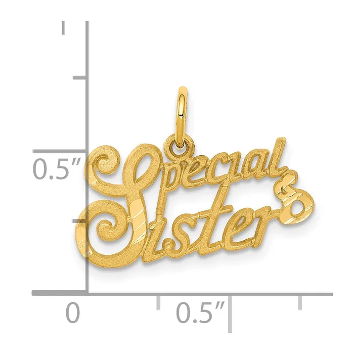 Qgold Charm Necklaces 10k Yellow Gold 23 mm SPECIAL SISTER Charm 097 grams