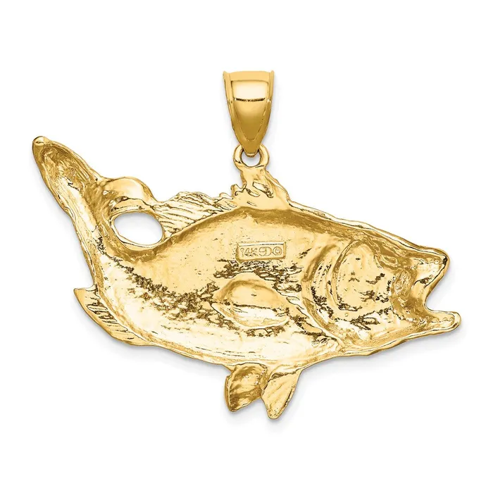 Qgold Charm Necklaces 10k Yellow Gold 432 mm Open Mouth Bass Fish Charm 507 grams