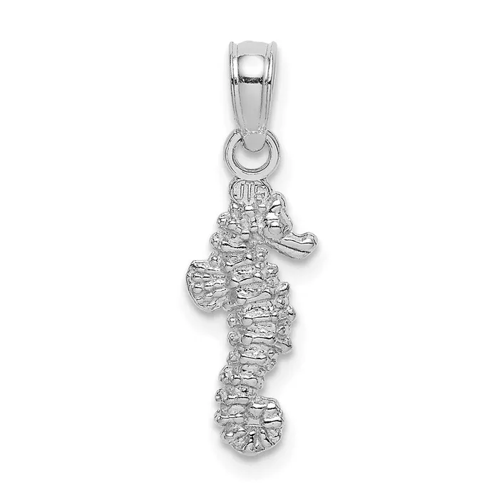 Qgold Charm Necklaces 14k White Gold 63 mm 3D Mini Seahorse Charm 063 grams