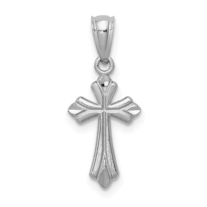 Qgold Charm Necklaces 14k White Gold 9 mm Budded Cross Charm 038 grams