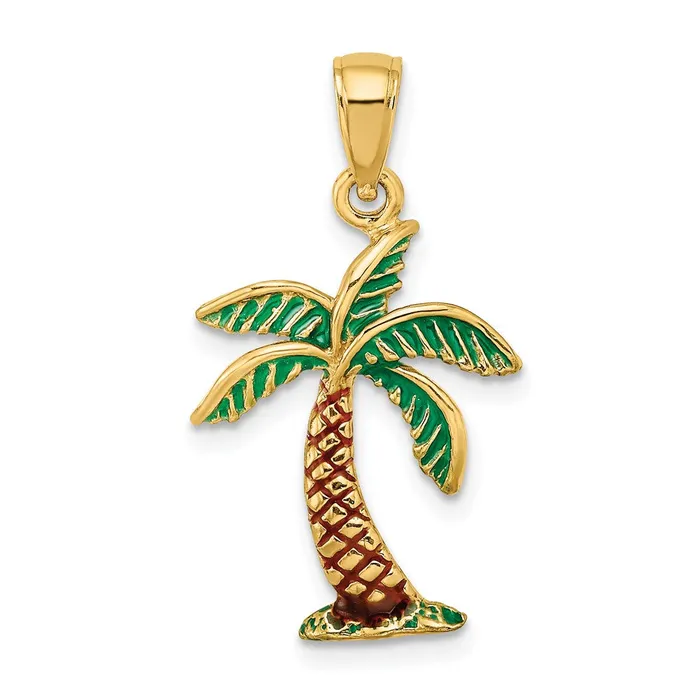 Qgold Charm Necklaces 14k Yellow Gold 157 mm Enamel Palm Tree Charm 165 grams Qgold Charm Necklaces 14k Yellow Gold 157 mm Enamel Palm Tree Charm 165 grams