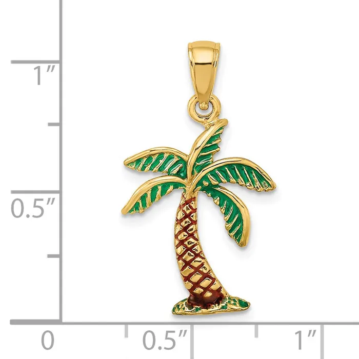 Qgold Charm Necklaces 14k Yellow Gold 157 mm Enamel Palm Tree Charm 165 grams Qgold Charm Necklaces 14k Yellow Gold 157 mm Enamel Palm Tree Charm 165 grams