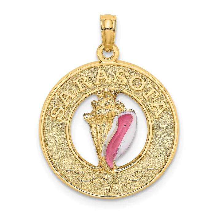 Qgold Charm Necklaces 14k Yellow Gold 192 mm SARASOTA Circle w Enamel Conch Shell Charm 222 grams Qgold Charm Necklaces 14k Yellow Gold 192 mm SARASOTA Circle w Enamel Conch Shell Charm 222 grams