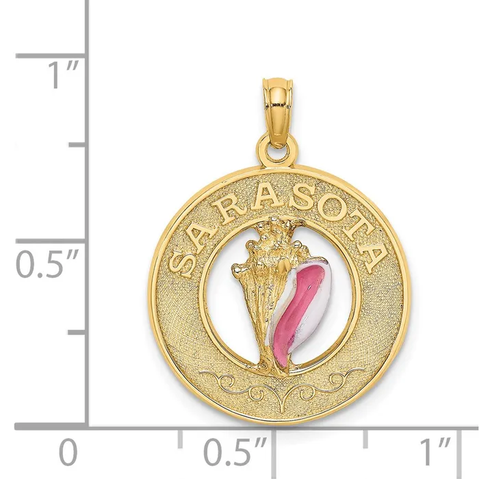 Qgold Charm Necklaces 14k Yellow Gold 192 mm SARASOTA Circle w Enamel Conch Shell Charm 222 grams Qgold Charm Necklaces 14k Yellow Gold 192 mm SARASOTA Circle w Enamel Conch Shell Charm 222 grams