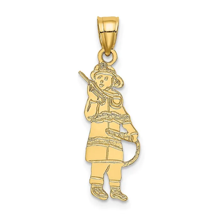 Qgold Charm Necklaces 14k Yellow Gold 77 mm Fireman wHose Charm 09 grams Qgold Charm Necklaces 14k Yellow Gold 77 mm Fireman wHose Charm 09 grams